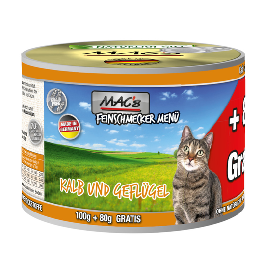MAC´s Cat Gourmet -säästöpakkaus 24 x 180 g - vasikka & siipikarja