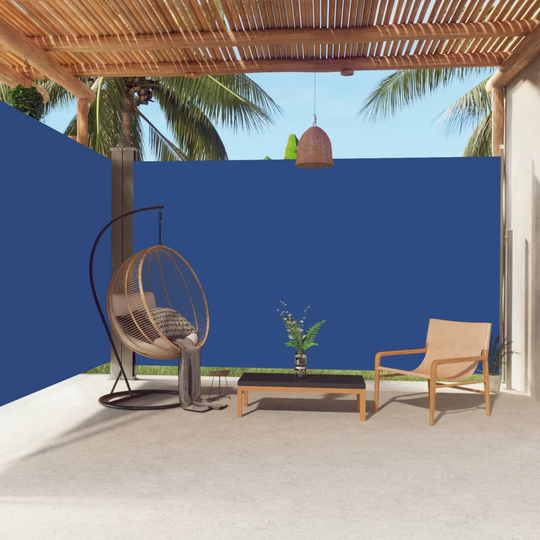 vidaXL Sisäänvedettävä sivumarkiisi sininen 220x600 cm