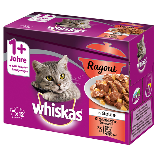 48 x 85 / 100 g Whiskas-kissanruokaa erikoishintaan! - 1+ Adult Ragout perinteinen hyytelövalikoima (48 x 85 g)