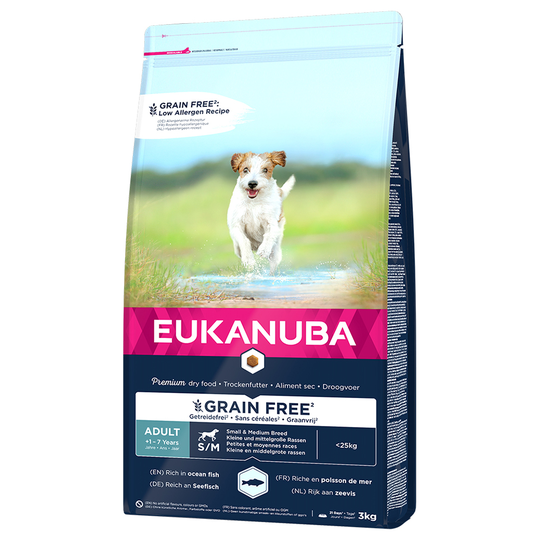 Eukanuba-koiranruoka erikoishintaan! - 3 kg Grain Free Adult Small / Medium Breed lohi