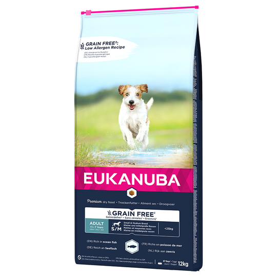 Eukanuba-koiranruoka erikoishintaan! - 12 kg Grain Free Adult Small / Medium Breed lohi