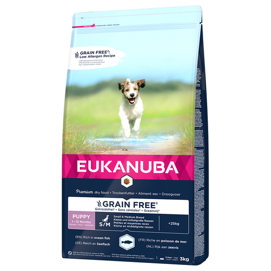 Eukanuba-koiranruoka erikoishintaan! - 3 kg Grain Free Puppy Small / Medium Breed lohi