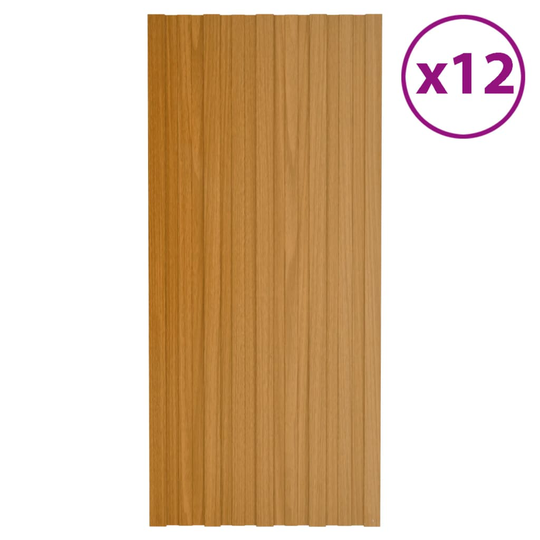 vidaXL Kattopaneeli 12 kpl galvanoitu teräs vaalea puu 100x45 cm
