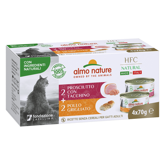 Almo Nature HFC Natural Made in Italy 4 x 70 g - grillattu kana + kinkku kalkkunalla