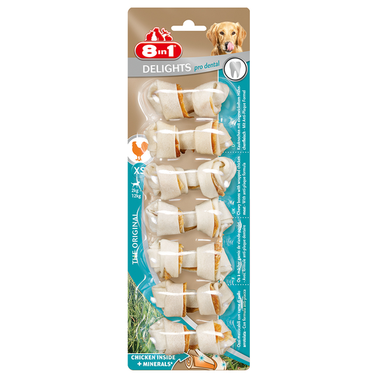 8in1 Delights Pro Dental -puruluut kanatäytteellä - säästöpakkaus XS: 2 x 252 g (42 kpl)