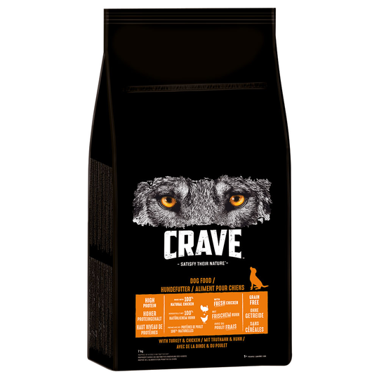 11 + 3 kg kaupan päälle! 2 x 7 kg Crave-koiranruokaa - Turkey & Chicken