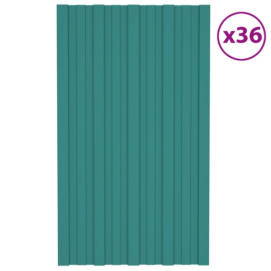 vidaXL Kattopaneeli 36 kpl galvanoitu teräs vihreä 80x45 cm