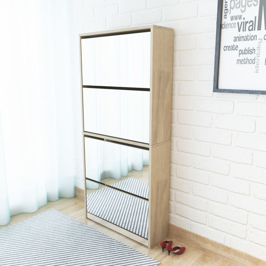 vidaXL Kenkäkaappi peileillä 4 kerrosta Tammenvärinen 63x17x134 cm