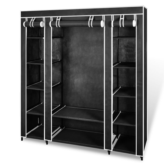 vidaXL Vaatekaappi lokeroilla ja tangoilla kangas 45x150x176 cm musta