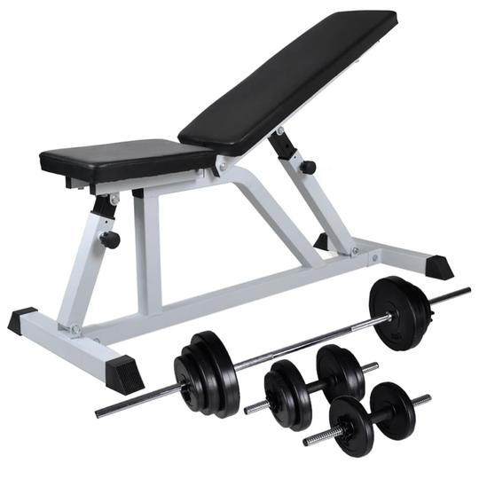 vidaXL Kuntopenkki painotangolla + levy- ja käsipainosarja 30,5 kg