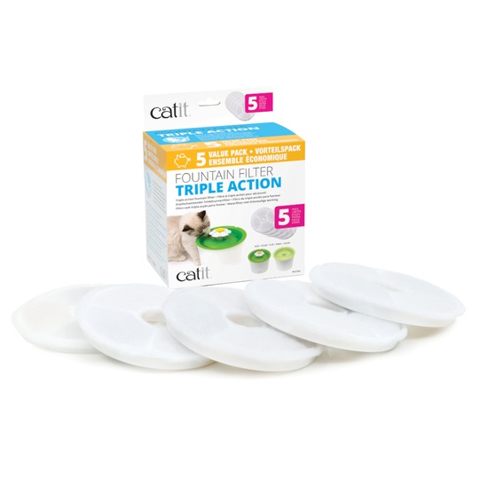 Catit Flower Fountain -vesiautomaatti, teräs - oheen: 5 x Catit 2.0 TRIPLE ACTION -suodatin (ei sis. vesiautomaattia)