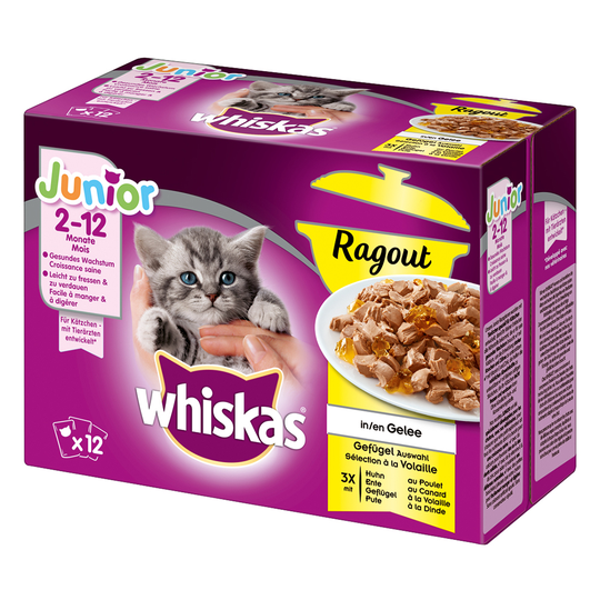 48 x 85 / 100 g Whiskas-kissanruokaa erikoishintaan! - Junior Ragout siipikarjavalikoima hyytelössä (48 x 85 g)