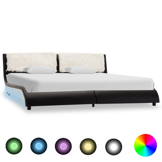 vidaXL Sängynrunko LED-valolla musta/valkoinen keinonahka 150x200 cm