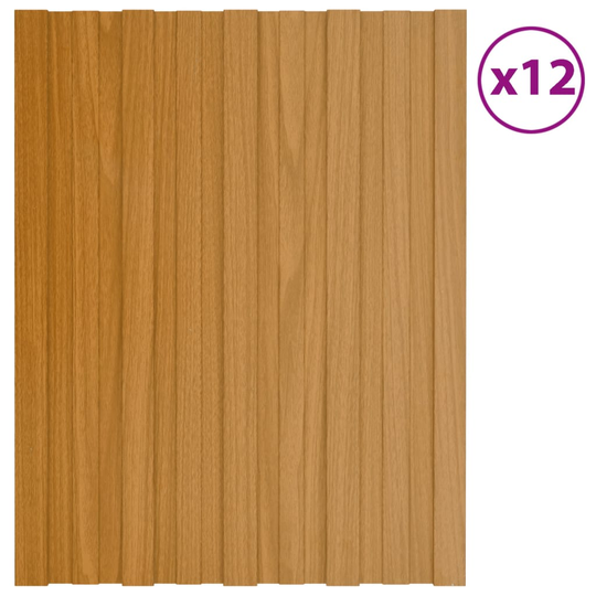 vidaXL Kattopaneeli 12 kpl galvanoitu teräs vaalea puu 60x45 cm