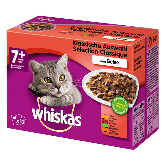 Whiskas Senior -tuorepussit säästöpakkauksessa 144 x 100 g - Senior 7+ klassinen valikoima hyytelössä