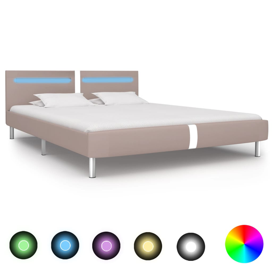 vidaXL Sängynrunko LED-valolla cappuccino keinonahka 150x200 cm