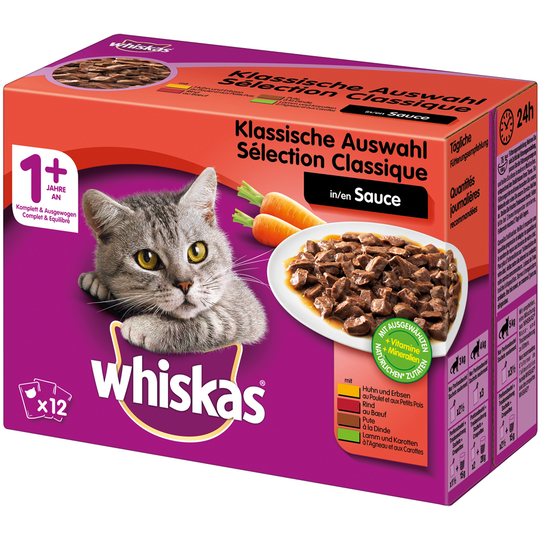 48 x 85 / 100 g Whiskas-kissanruokaa erikoishintaan! - 1+ Adult perinteinen kastikevalikoima (48 x 100 g)