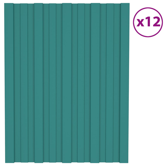 vidaXL Kattopaneeli 12 kpl galvanoitu teräs vihreä 60x45 cm