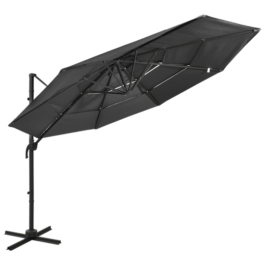 vidaXL 4-tasoinen aurinkovarjo alumiinitanko antrasiitti 3x3 m