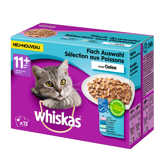 48 x 85 / 100 g Whiskas-kissanruokaa erikoishintaan! - 11+ Senior kalavalikoima hyytelössä (48 x 100 g)