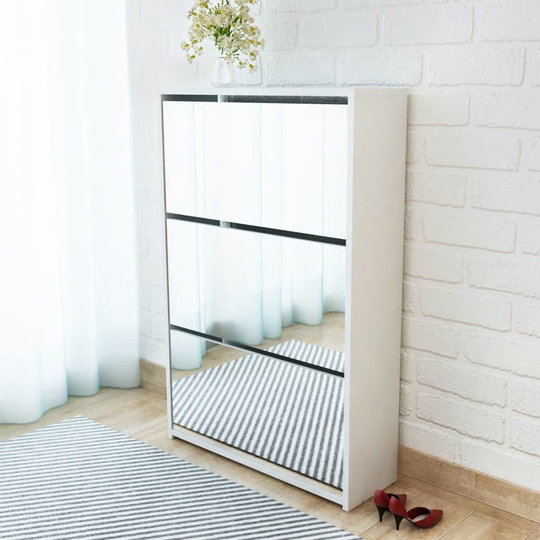 vidaXL Kenkäkaappi 3 kerrosta ja peilit Valkoinen 63x17x102.5 cm