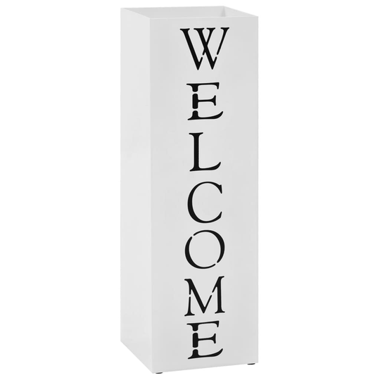 vidaXL Sateenvarjoteline Welcome teräs valkoinen