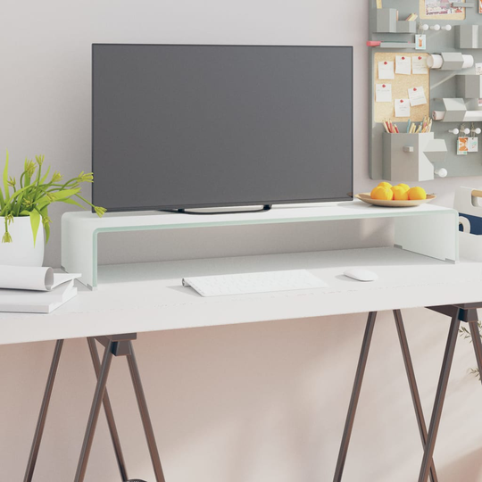 vidaXL TV-taso/Näyttöteline Valkoinen lasi 90x30x13 cm