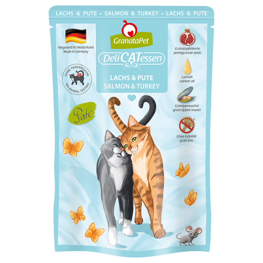 GranataPet DeliCatessen Pouch -kokeilupakkaus 6 x 85 g - lohi & kalkkuna